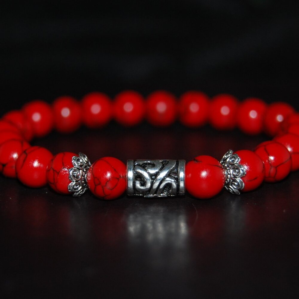 Red Howlite Bracelet,Red Beaded Bracelet,Howlite Bracelet